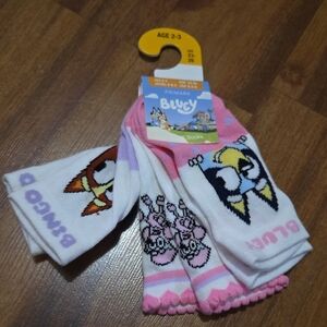 Bluey Kids Socks in Pink, White & Purple - 3 Pack NWT FESTIVE BLUEY PARTY